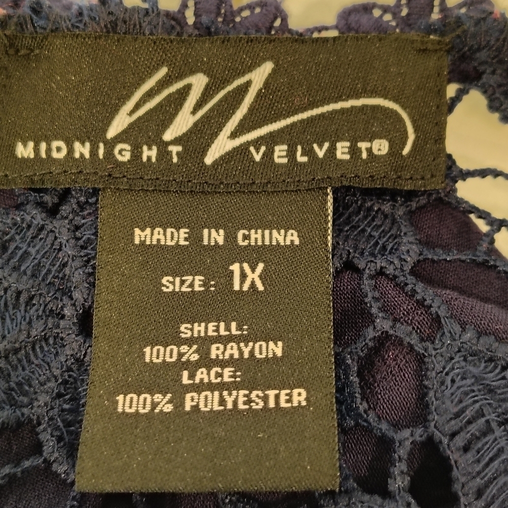 MIDNIGHT VELVET WOMENS 1X BOHO CROCHET NAVY BLUE BELL SLEEVE PEASANT GYPSY - Picture 6 of 9
